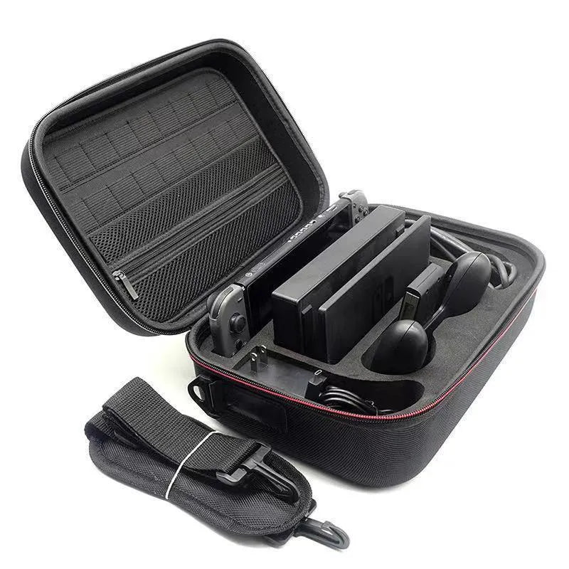 Black EVA hard shell game console storage bag for accessories organisation