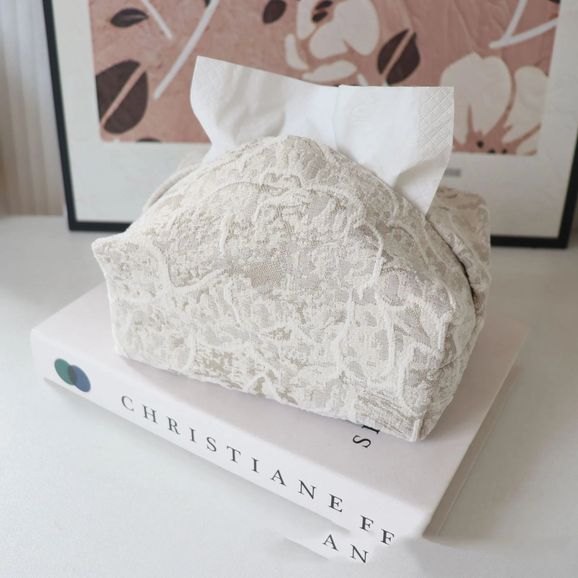 Cotton fabric drawer tissue box in rustic floral pattern for living room decor
