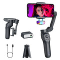 Gun colour L7Cpro foldable handheld camera stabilizer with AI-RGB showing USB charging port