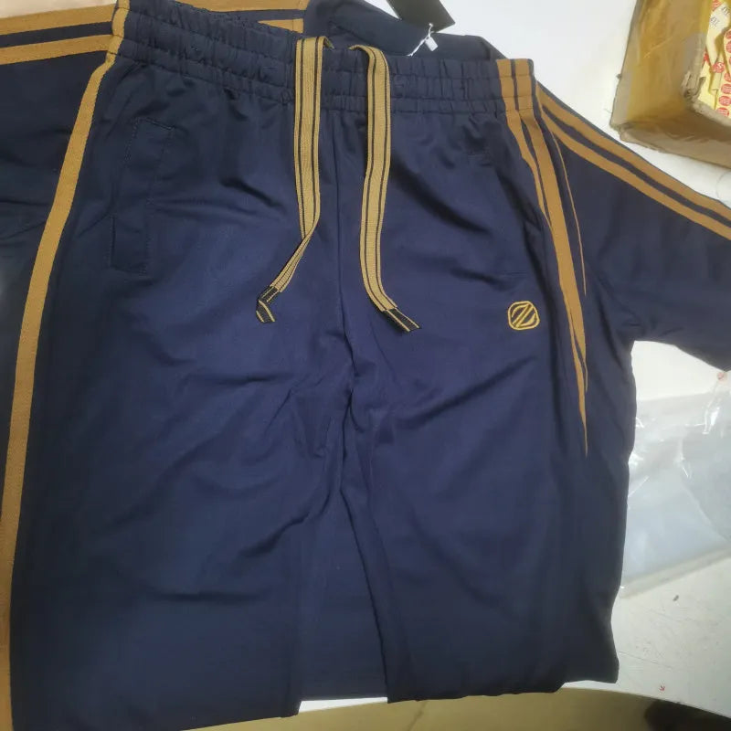 Men's blue short sleeve suit set with ironing-free polyester fabric for sports and casual wear