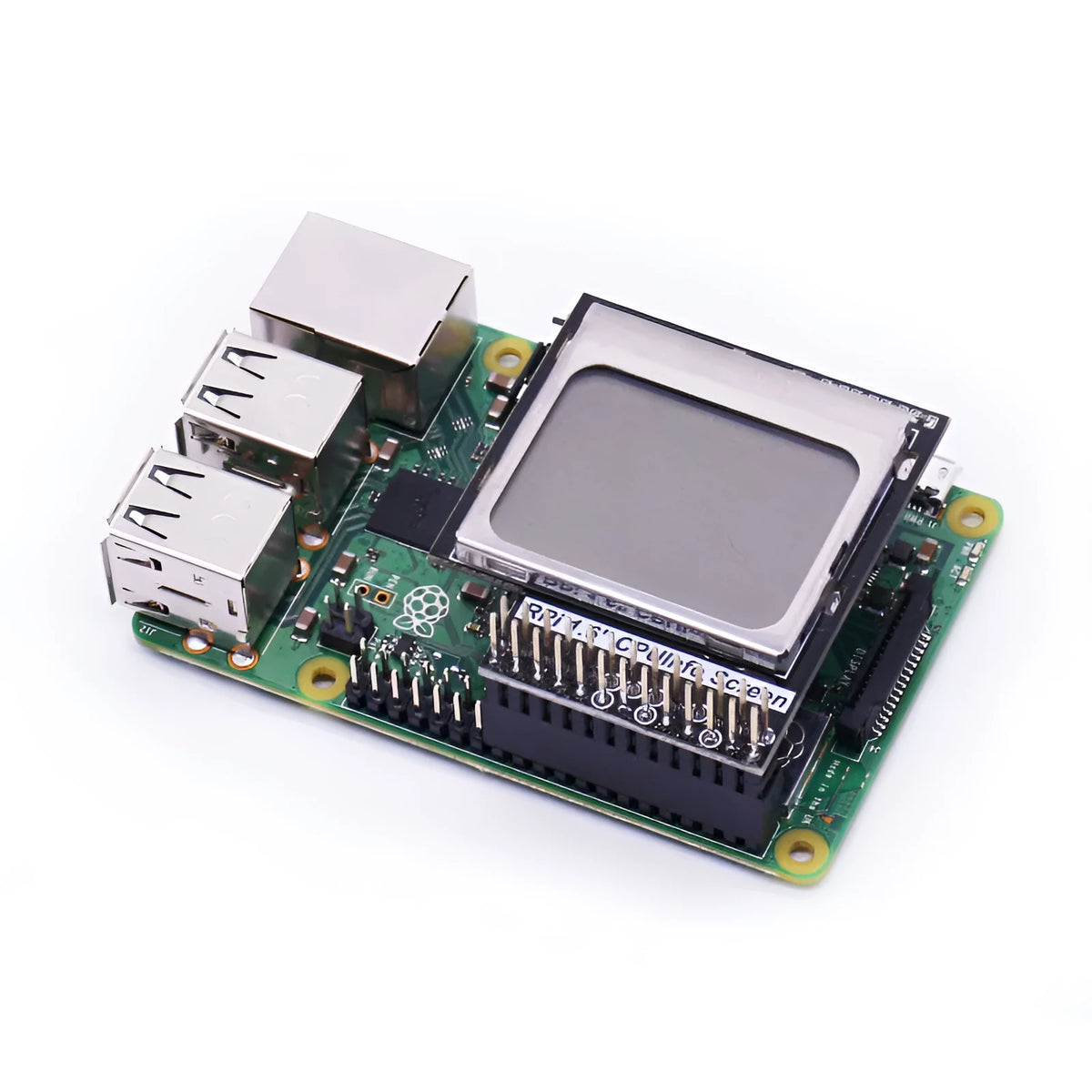 1.6-inch LCD display showing CPU information on colour screen with visible backlight switch for Raspberry Pi