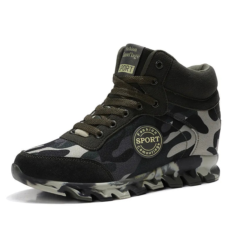 Women's green canvas sneakers with camouflage print detail and rubber sole
