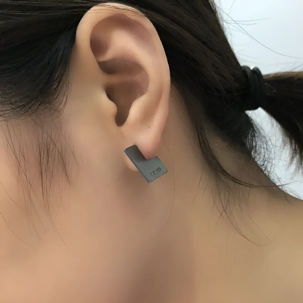 Square sterling silver earrings with oxidised black finish, geometric design