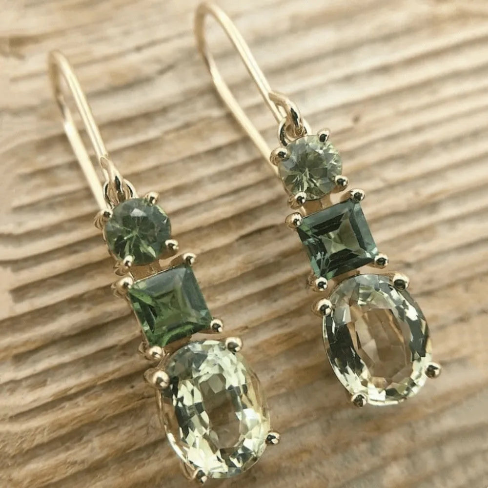 Green copper geometric quadrilateral earrings with Bohemian style