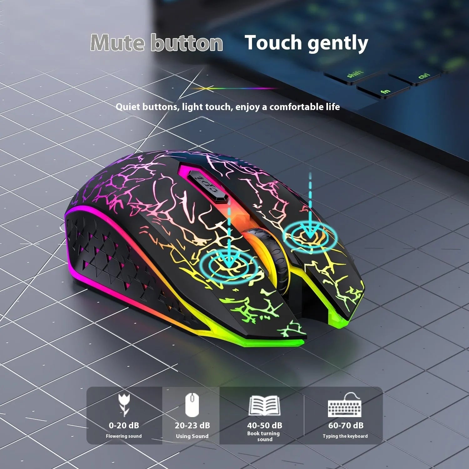 Black and white Bluetooth dual-mode gaming mouse with luminous lights and charging cable