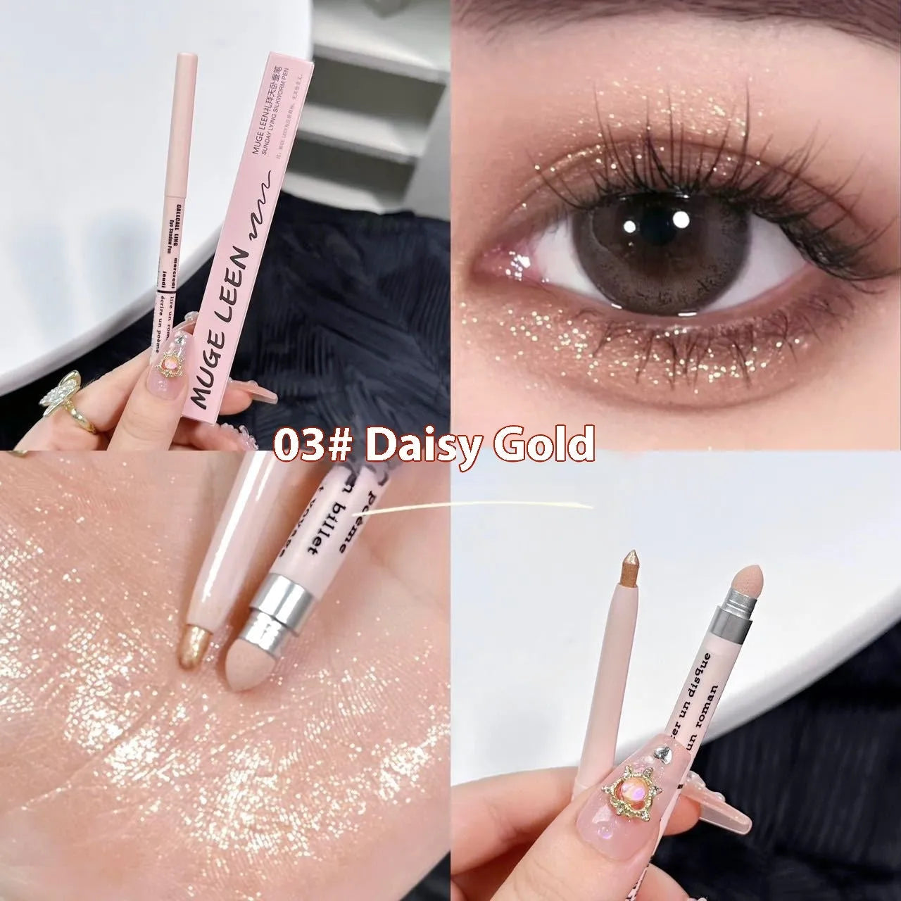 A Highlighting Brightening 2-in-1 Waterproof Eyeliner Pen showing its six colour options.