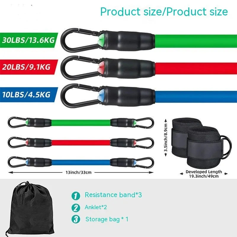 TPE yoga fitness ankle tension resistance band set with foot loops and storage bag