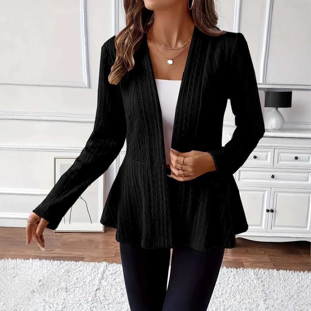 Women's apricot knitted cardigan with one button and jacquard texture on hanger