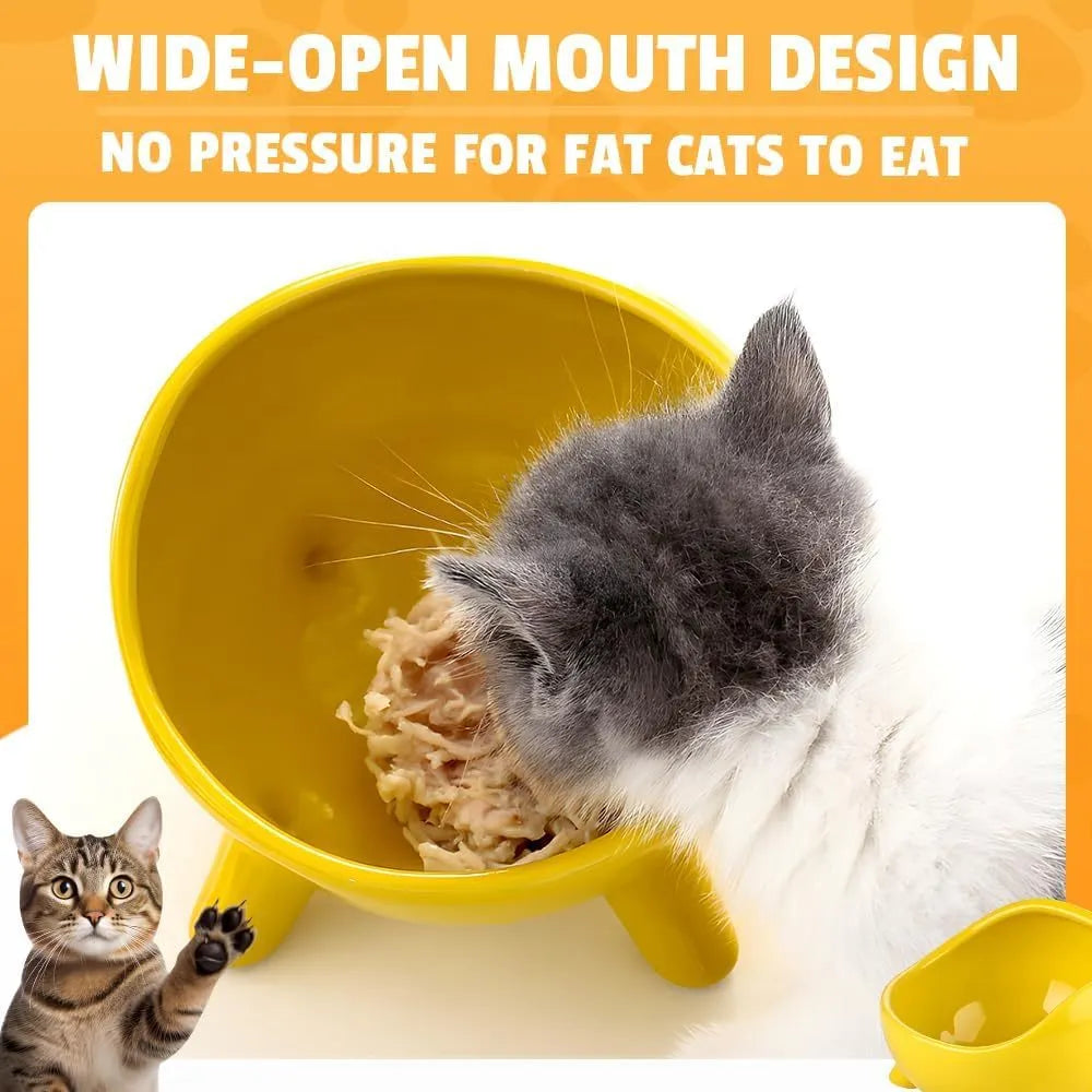 Green ceramic cat food bowl with four-legged stability base and wide mouth opening