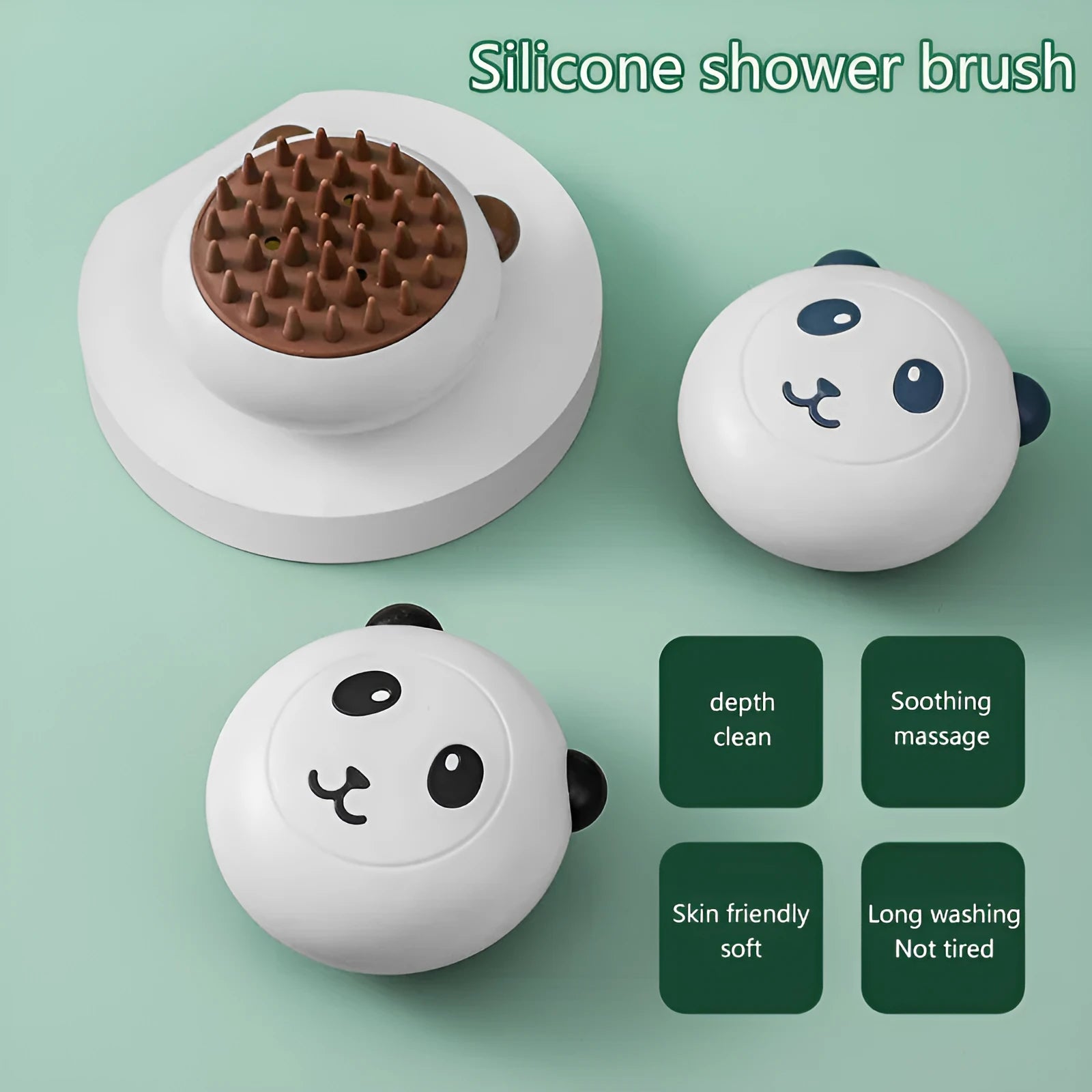 Panda-shaped silicone pet bath brush for cats and dogs with integrated handle