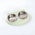 Blue macaron-shaped plastic double bowl pet feeder for food and water