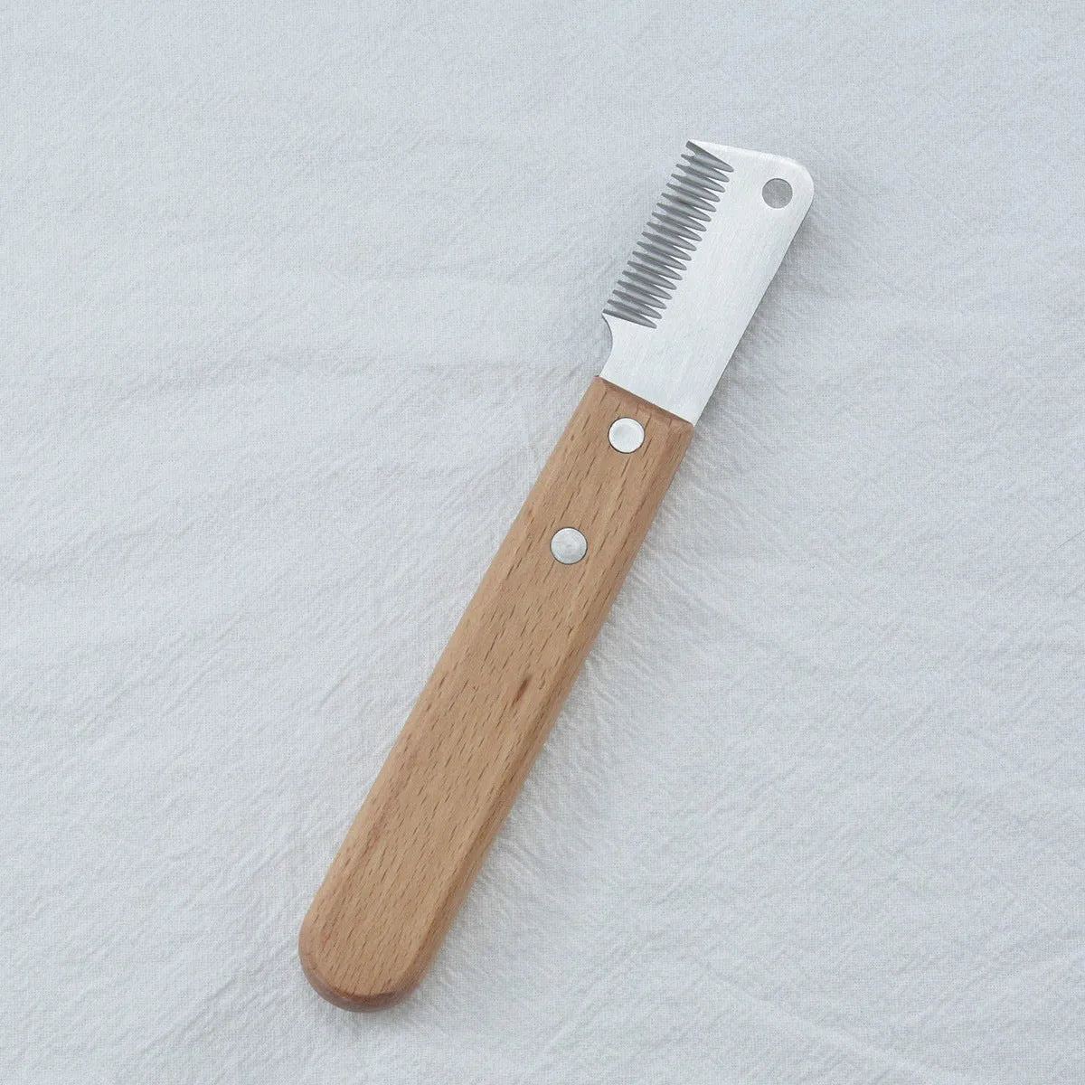 Dog stripping knife grooming tool with wood handle and metal fittings