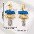 Geometric zinc alloy stud earrings with electroplated multicolour finish