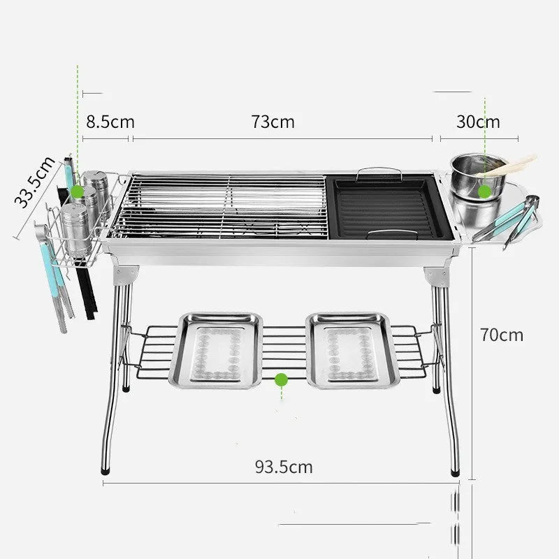 Stainless steel portable folding barbecue oven shown in natural colour.