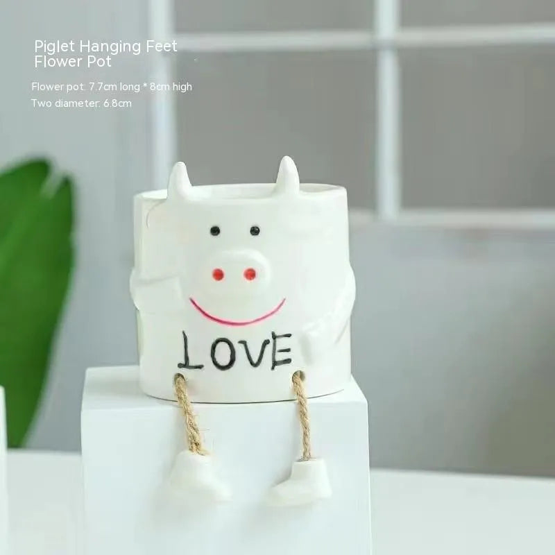 Ceramic hanging foot flowerpot in a cartoon style, suitable for succulent plants on a desktop