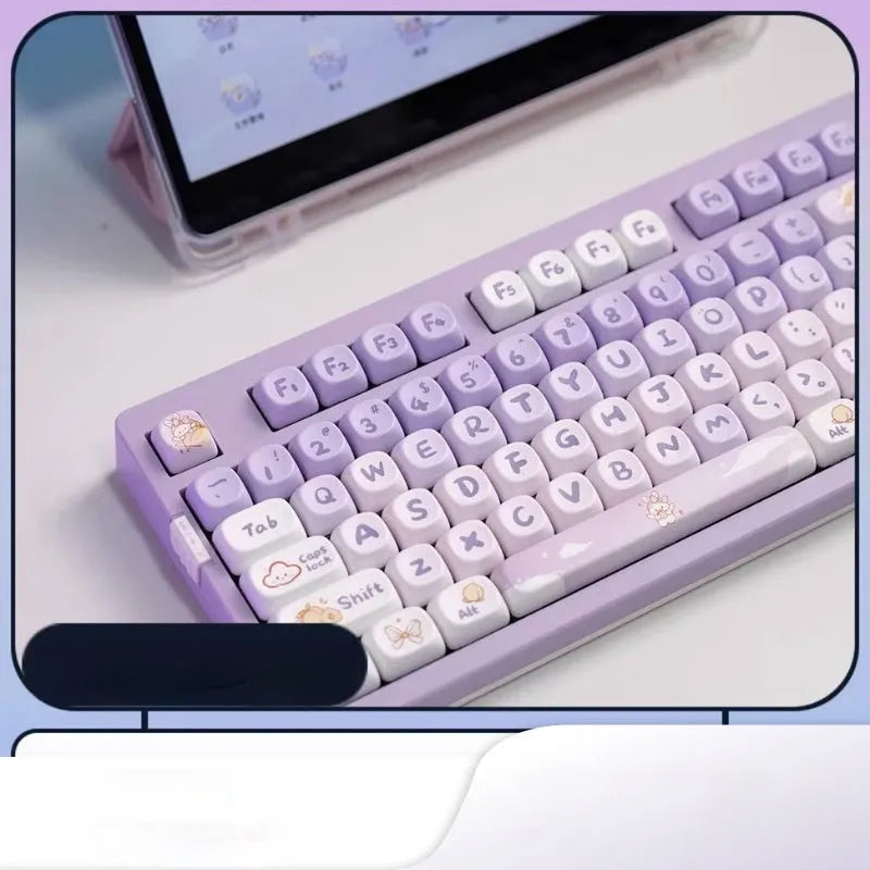 Purple gradient mechanical keyboard keycap set with rabbit design theme
