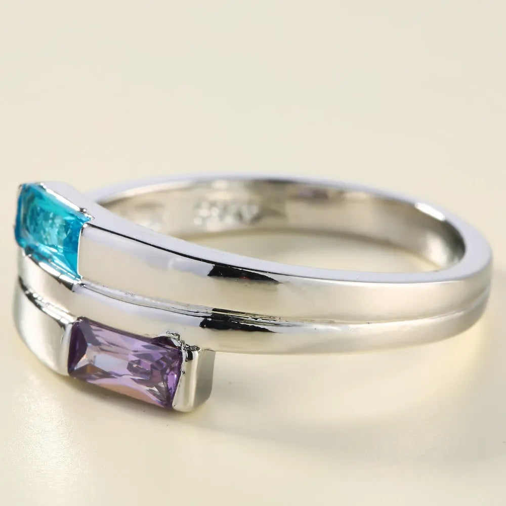Copper electroplated zircon ring in silver colour showing European and American ins style design
