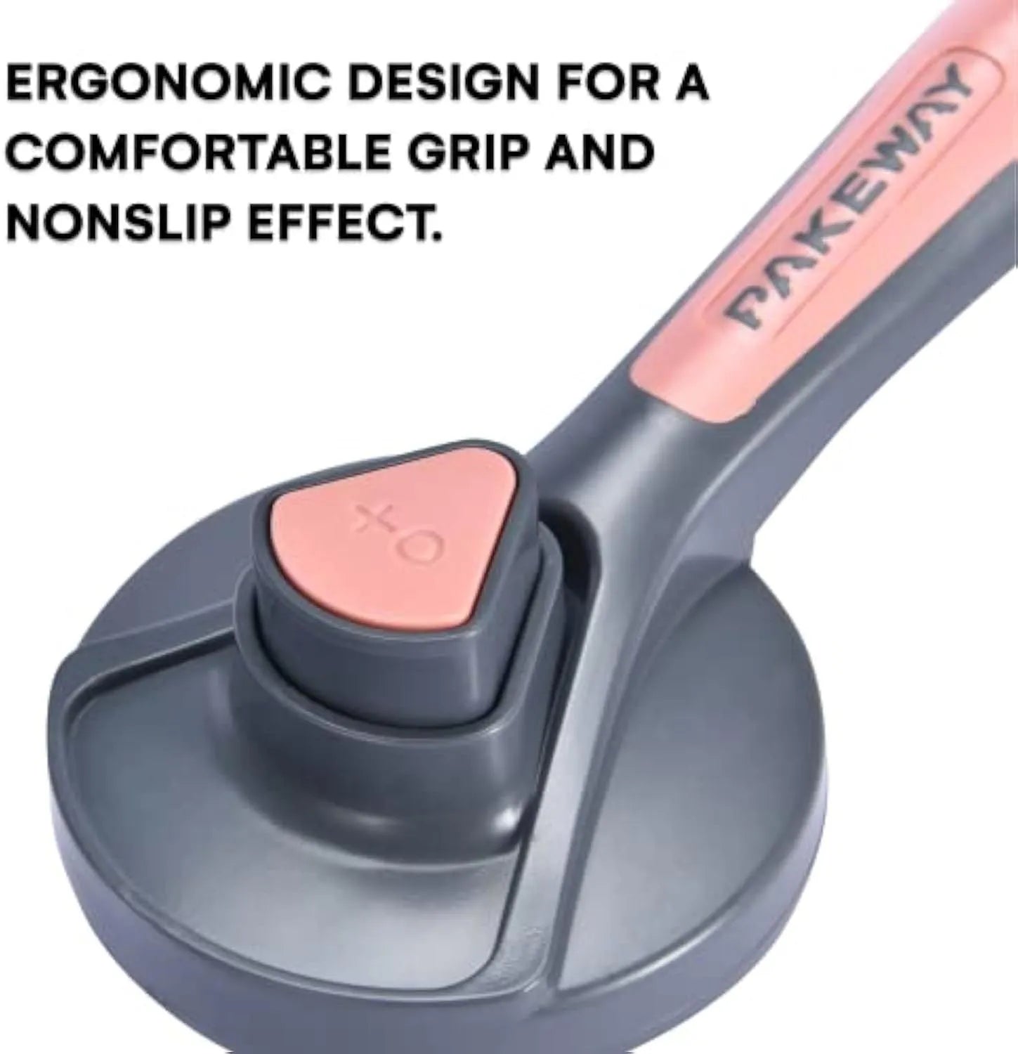 Grey self-cleaning pet grooming brush with a comfort-grip handle and a one-click button