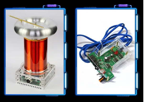 Tesla coil driver board unit with controller and cables for high-voltage arc demonstrations