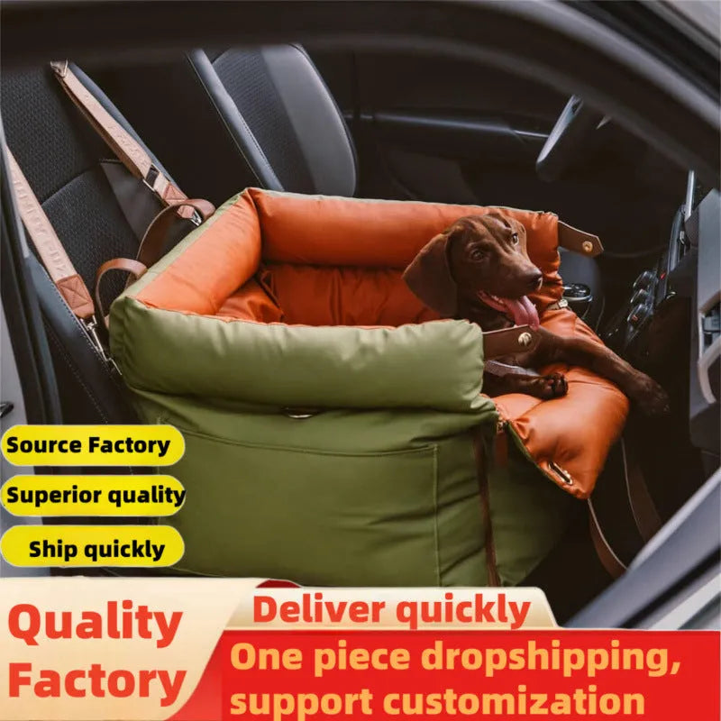 Green waterproof pet car nest bed with removable washable cover for dogs, dimensions 55x50x45cm