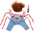 Striped Halloween harness pants costume for dogs and cats with fake knife prop, three-piece set