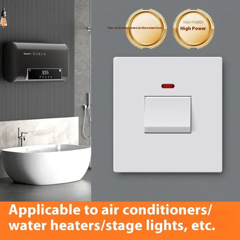 High-power illuminated circuit breaker switch for water heaters and air conditioners in gold finish