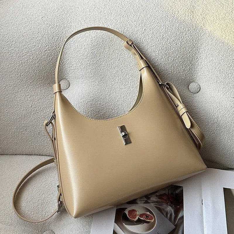 Genuine leather dumpling-shaped crossbody bag with organised compartments in six colour options