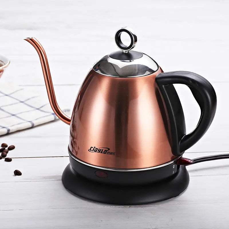 Stainless steel constant temperature kettle in gold colour with touch controls and 1 litre capacity