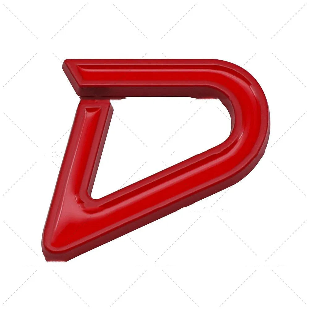 Red and silver metal car sticker with SD design for bumper application.