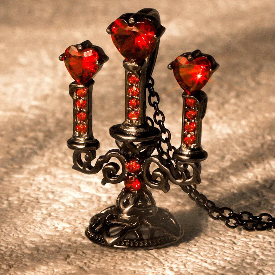 Women's retro gothic hollow candlestick pendant necklace with zinc alloy cross chain