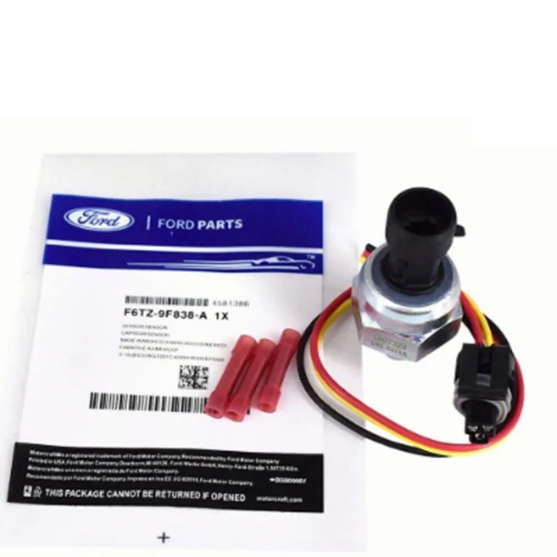 Ford F6TZ-9F838-A pressure sensor with attached connecting line on a white background