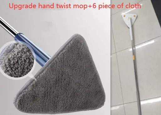 Extendable triangle cleaning mop with 360-degree rotating head and stainless steel pole