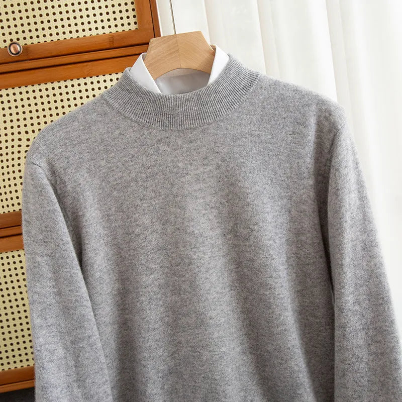 Men's half-collar loose fit wool sweater in a choice of colours including black, brown, and grey.