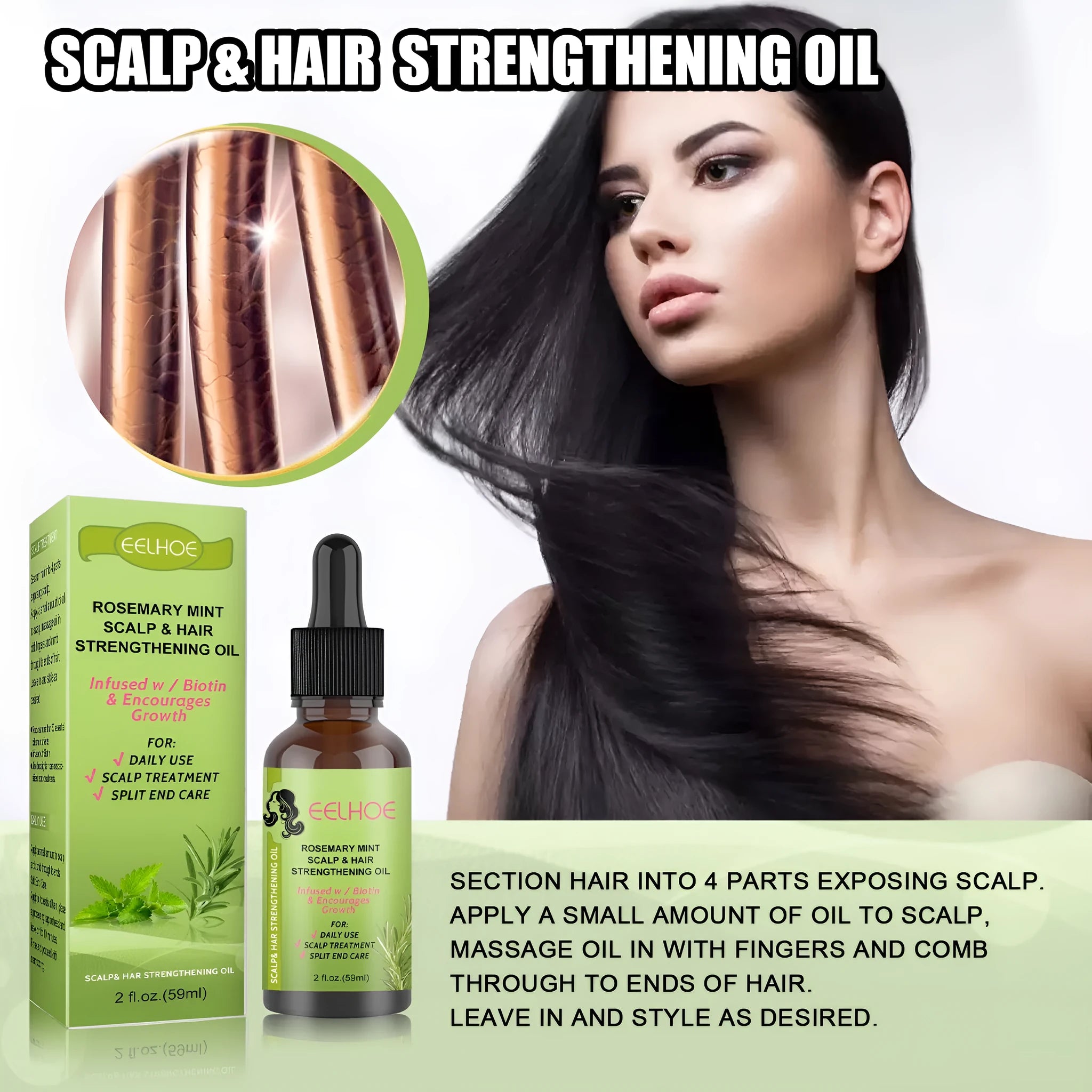 59ml bottle of Rosemary Mint Hair Growth Fluid scalp treatment oil