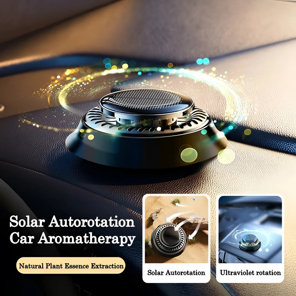 Solar kinetic car air freshener with double rotating rings on plastic base