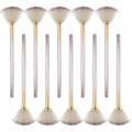 10 professional facial fan brushes with champagne finish handles and protective covers for makeup and treatment application
