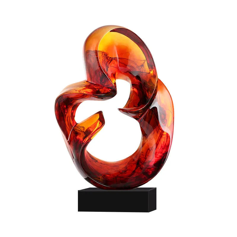 Transparent resin ornament in modern style available in blue or orange red colour