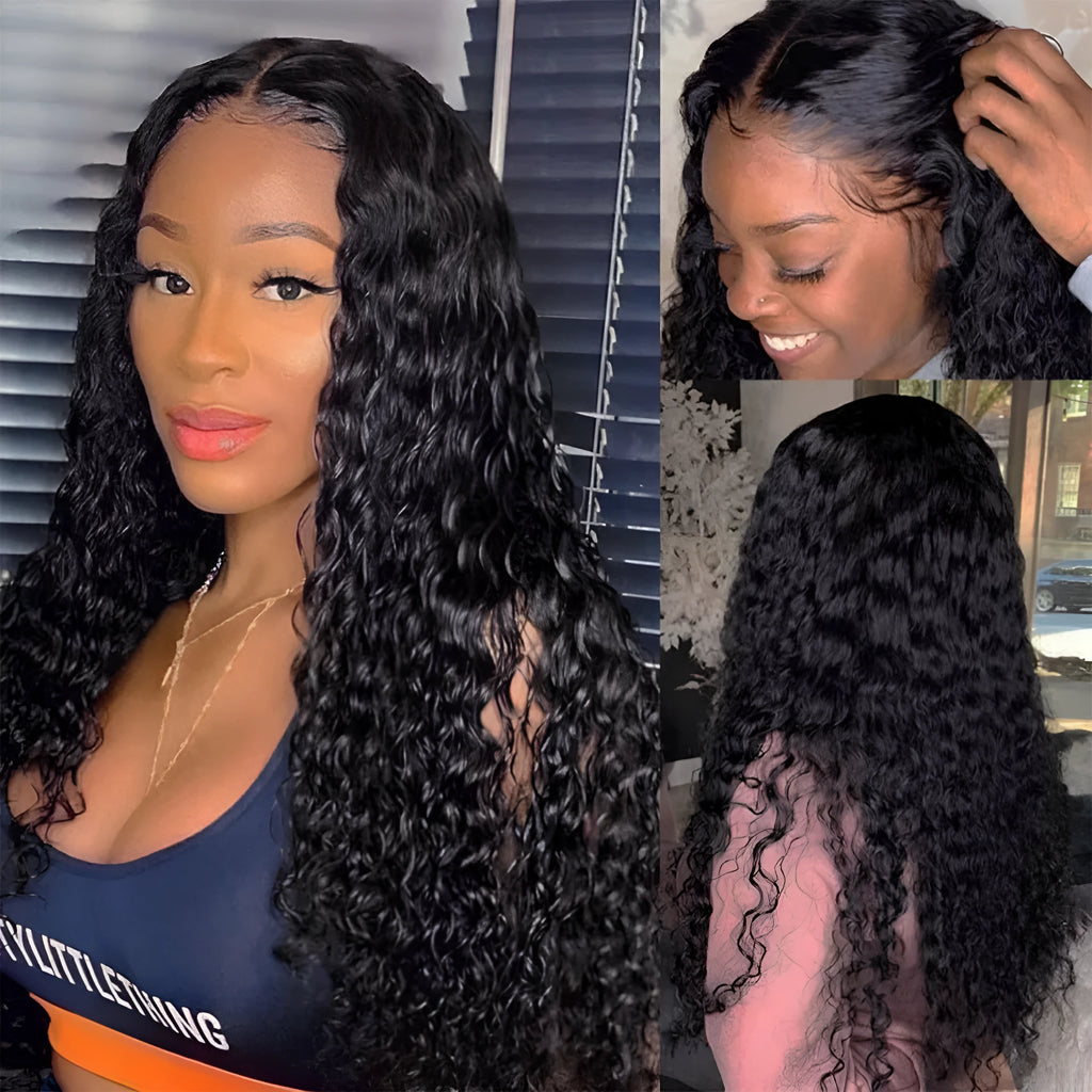 Curly human hair lace front wig showing natural hairline and defined curls