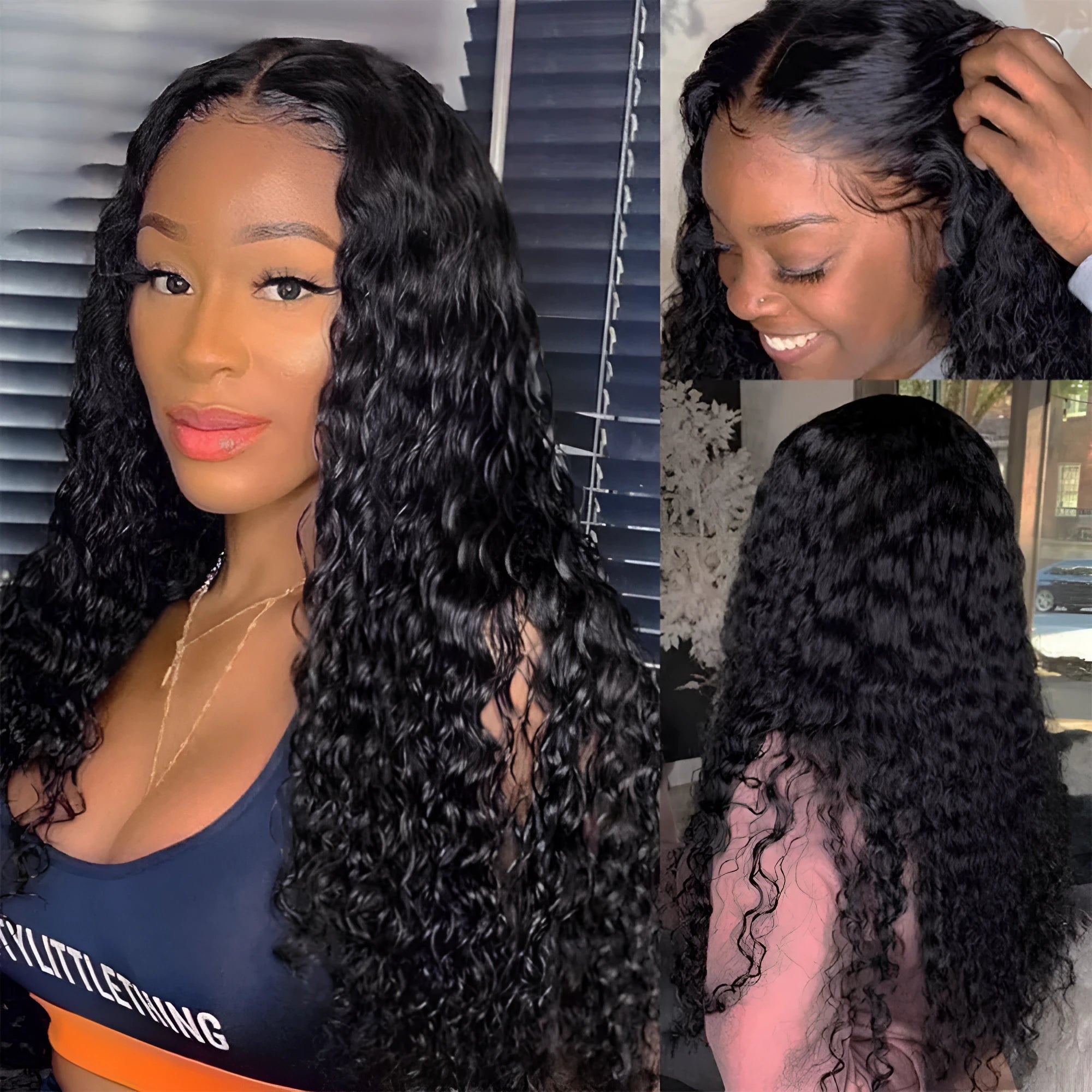 Curly human hair lace front wig showing natural hairline and defined curls