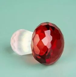 Colourful mushroom crystal decorative craft in transparent, green, red and yellow hues measuring 40x53mm