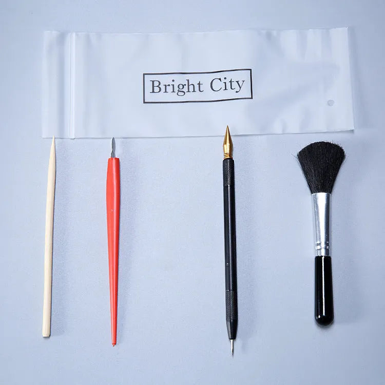 Scratch painting tool set with scraping pens, healing pens, brushes and photo frames for card artwork