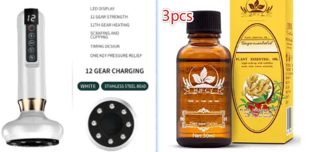 Green electric vacuum cupping massager with adjustable suction and infrared heating functions