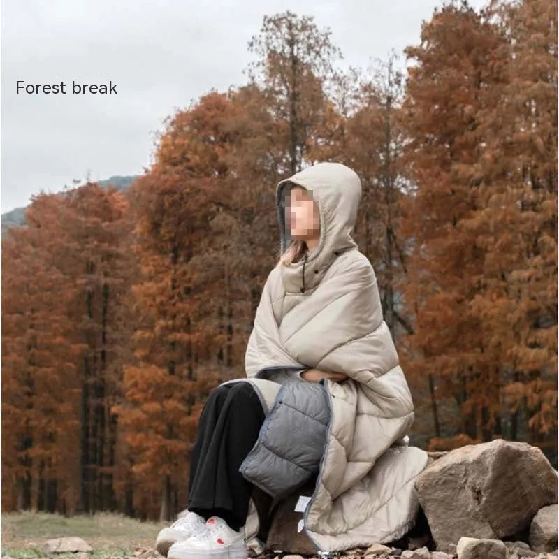 Army green wearable cloak sleeping bag with hood and sleeves for outdoor camping