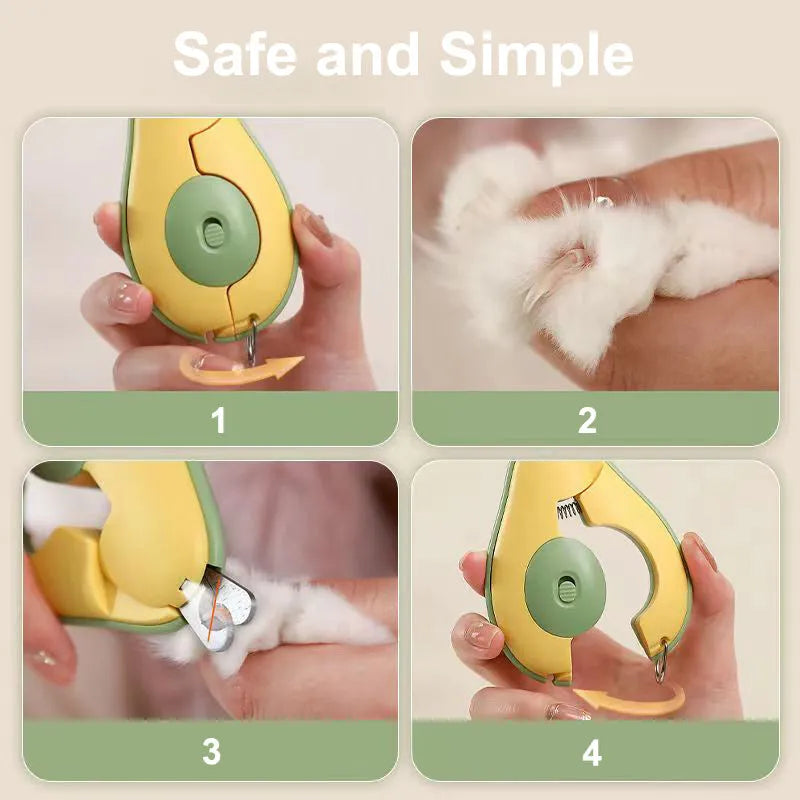 Professional pet nail clipper with LED safety light for trimming small dog and cat claws, shown in green colour.