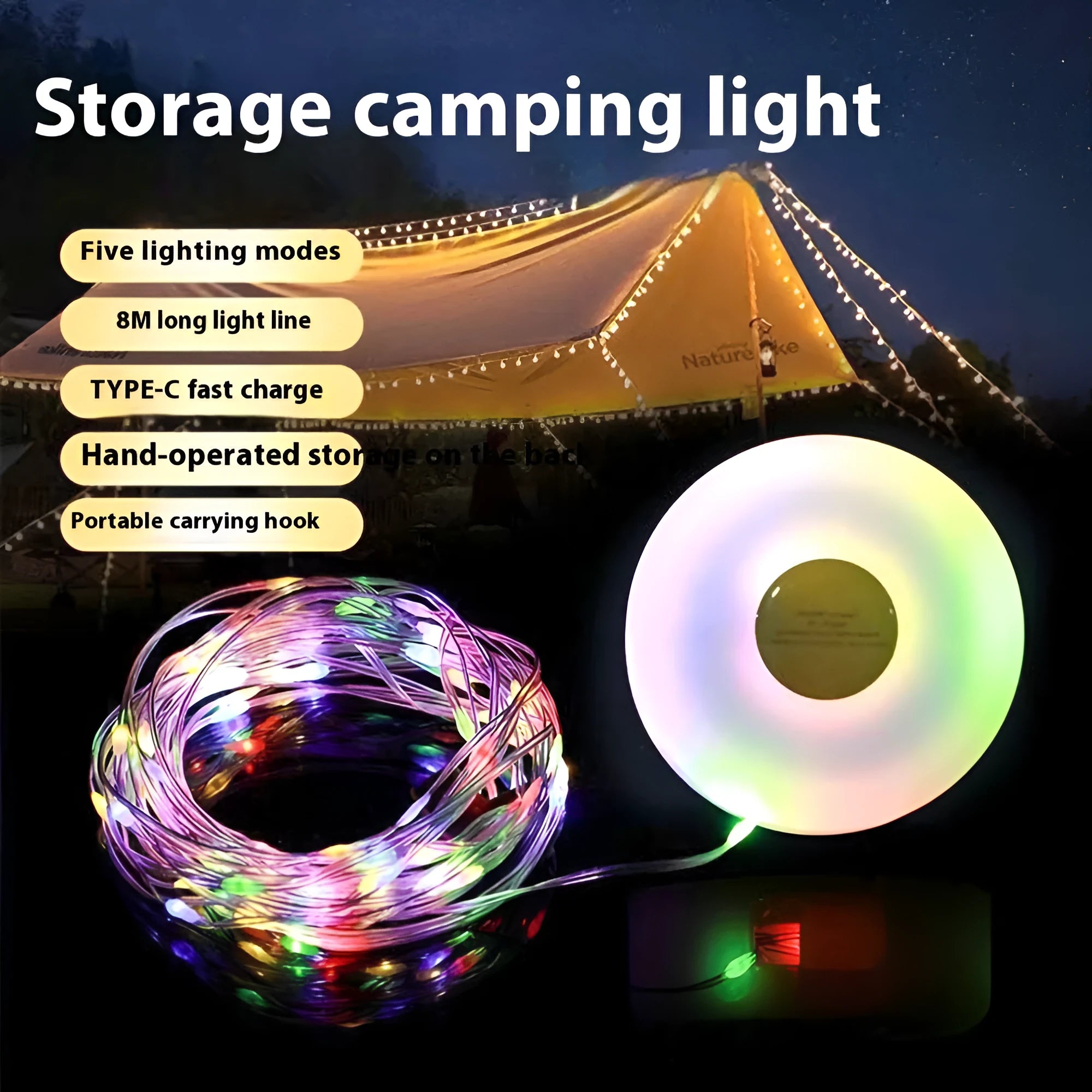8-metre long rechargeable LED string lights with 30 beads in warm white and multicolour options.