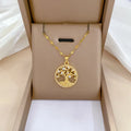Gold-plated lucky tree cross necklace with mother pearl pendant and rhinestone zircon stones on adjustable chain
