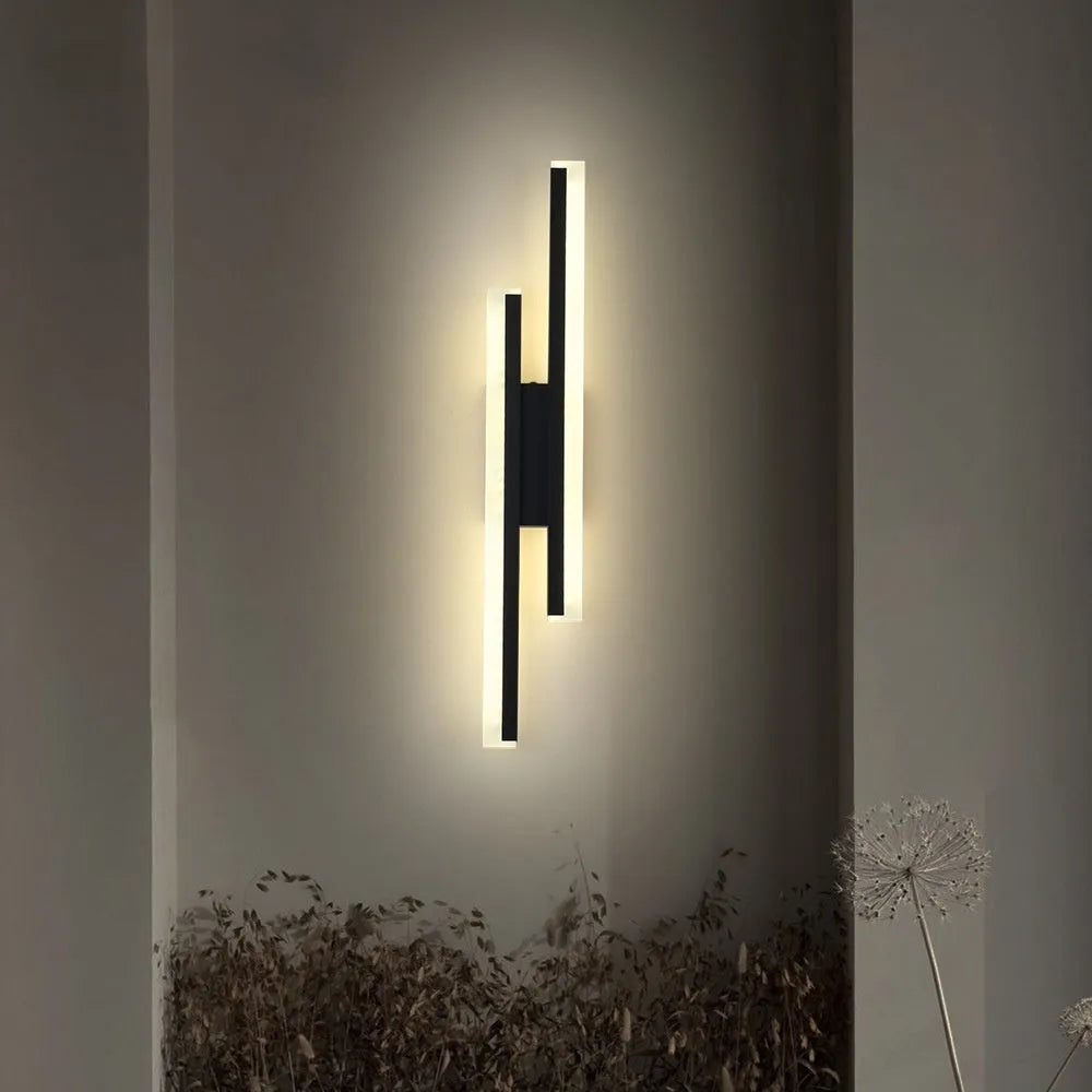 Gold finish double-line LED wall lamp showing 500mm length and modern design.