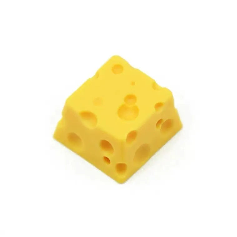 Yellow resin cheese decorative key cap with detailed 3D sculpted design for mechanical keyboards