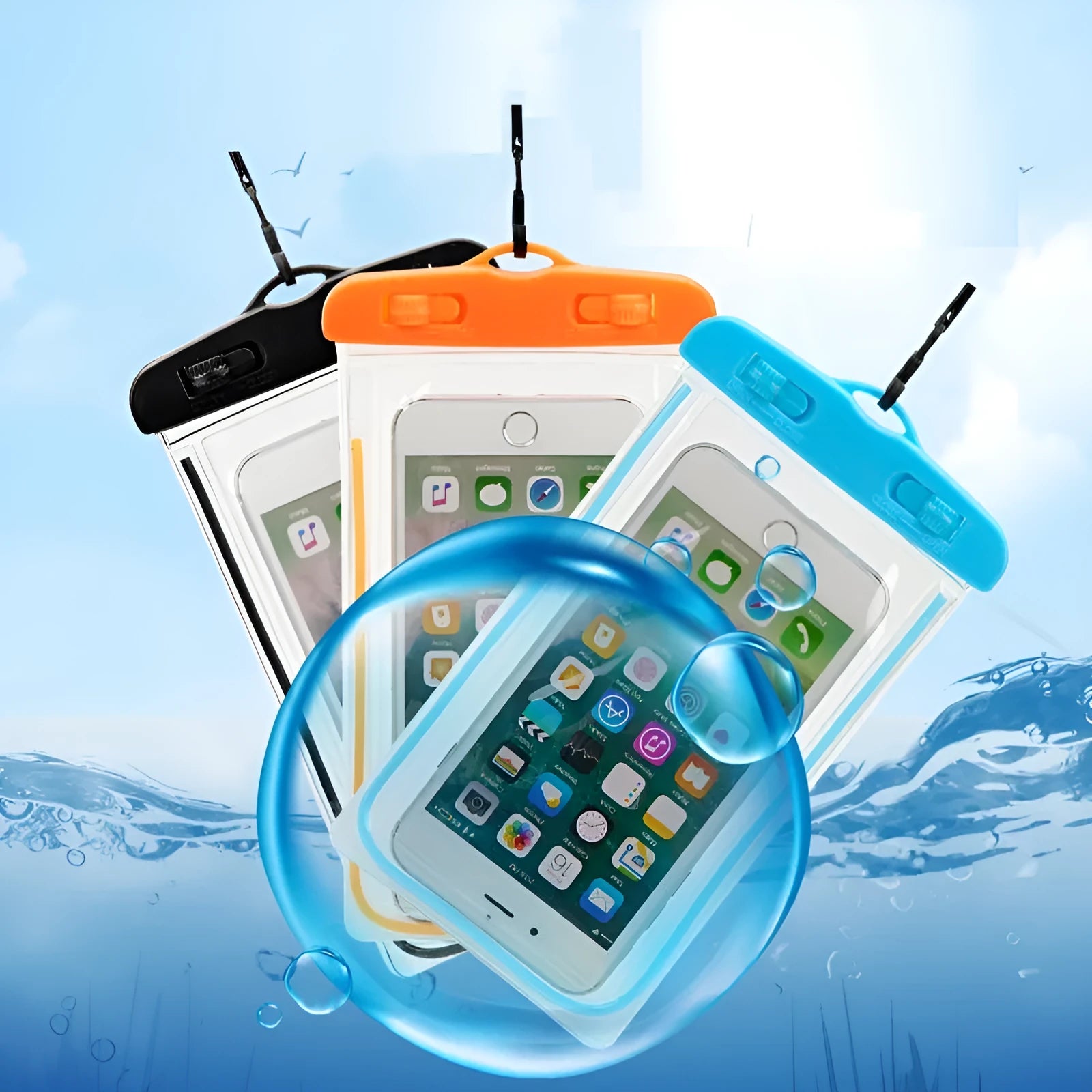 Waterproof luminous touch screen phone case in multiple colours for outdoor water activities