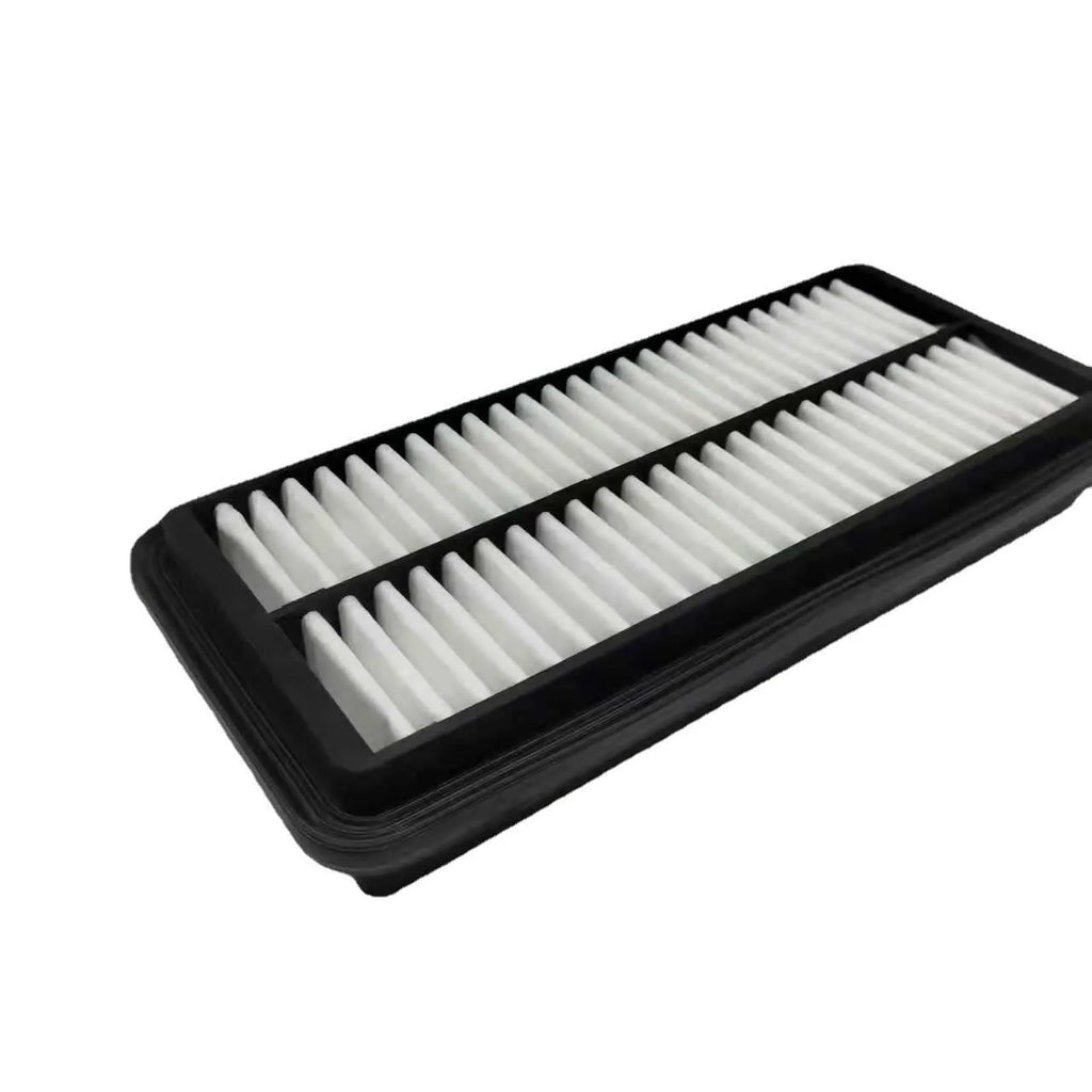 Black rectangular car engine air filter with dimensions 256mm by 113mm by 40mm.
